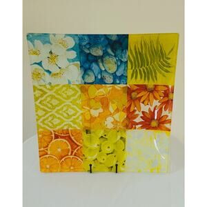 PRIMA DONNA Cottage-style Decorative Glass Serving/Display Platter/Plate-14"X14"